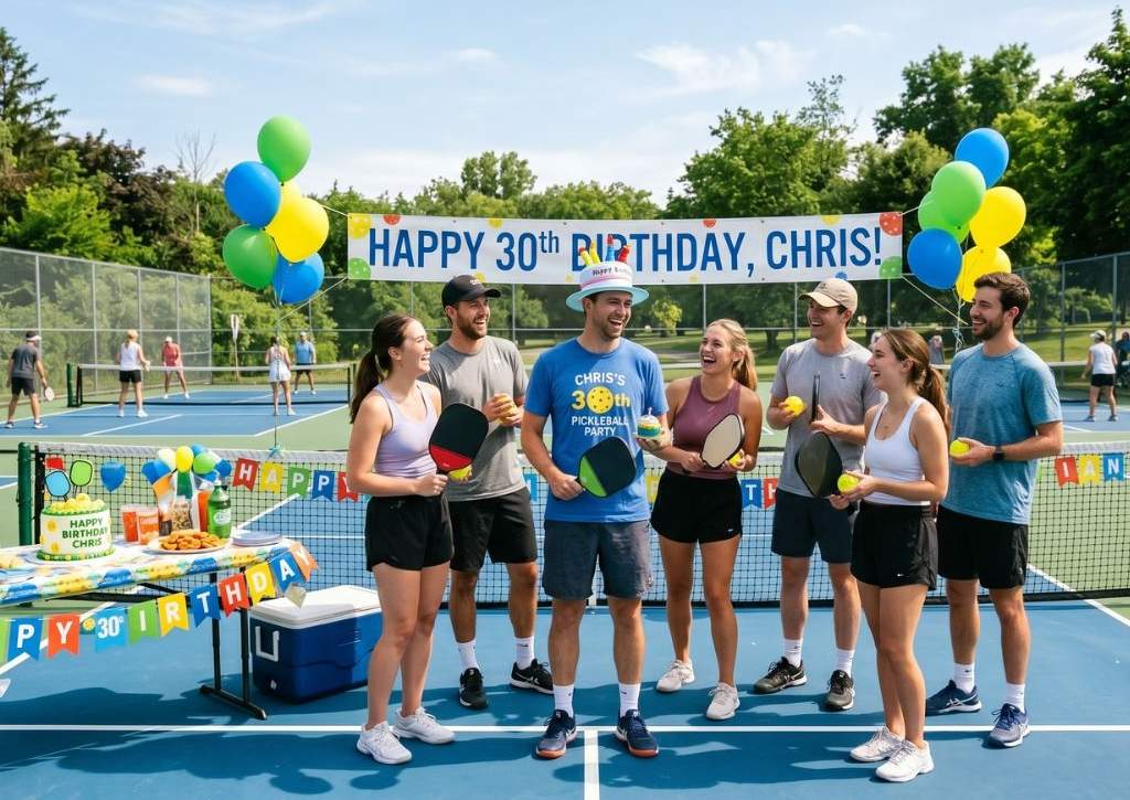 people at a pickleball birthday party