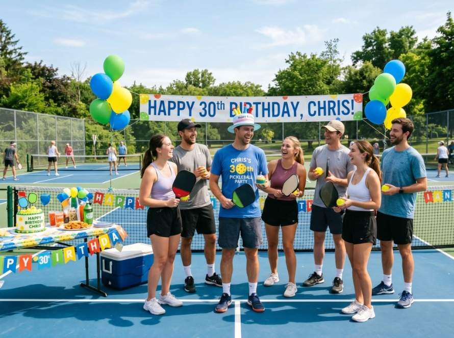 people at a pickleball birthday party