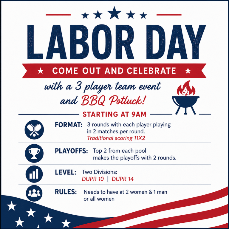 Labor Day Pickleball Event a Pickleball Food Pub